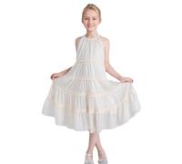 SOLOCOTE Robe Midi Fille sans Manches Épaules Dénudées Volants Ligne A Été Élégante Décontractée Taupe 9 Ans