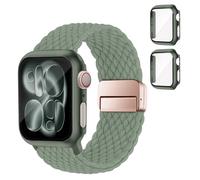 SOLOLUP Bracelet tressé + coque de protection rigide en polycarbonate pour Apple Watch Bracelet SE 3/2 Series 11 10 9 8 7 6 5 4 3 Femme Homme Bracelet magnétique élastique en nylon + 2 coques pour