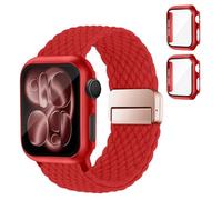 SOLOLUP Bracelet tressé + coque de protection rigide en polycarbonate pour Apple Watch Bracelet SE 3/2 Series 11 10 9 8 7 6 5 4 3 Femme Homme Bracelet magnétique élastique en nylon + 2 coques pour