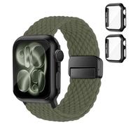 SOLOLUP Bracelet tressé + coque de protection rigide en polycarbonate pour Apple Watch Bracelet SE 3/2 Series 11 10 9 8 7 6 5 4 3 Femme Homme Bracelet magnétique élastique en nylon + 2 coques pour