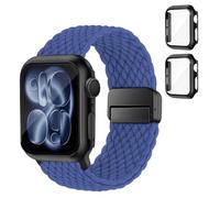 SOLOLUP Bracelet tressé + coque de protection rigide en polycarbonate pour Apple Watch Bracelet SE 3/2 Series 11 10 9 8 7 6 5 4 3 Femme Homme Bracelet magnétique élastique en nylon + 2 coques pour