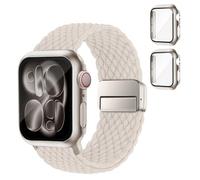 SOLOLUP Bracelet tressé + coque de protection rigide en polycarbonate pour Apple Watch Ultra 3/2/1 49 mm pour homme et femme - Bracelet magnétique élastique sport en nylon + 2 coques pour iWatch Band