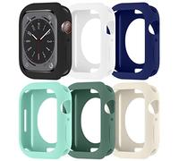SOLOLUP Lot de 6 coques pour Apple Watch de 45 mm, cadre creux en silicone pour iWatch Series 8/7 (sans protecteur d'écran), noir/blanc/bleu saphir/bleu clair/vert officiel/blanc clair