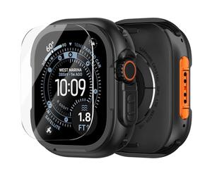 SOLOLUP Métal Coque de Protection pour Apple Watch Case 49mm,3 in 1 Robuste Intégrale Métal Boîtier HD Protection d'écran avec Coque Arrière pour Apple Watch Ultra 3/2/1 iWatch Case 49mm,Noir-Orange