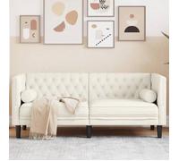 SOLOMON@Canapé Chesterfield avec traversins 2 places - Sofa FIXE Contemporain - crème velours XMM8