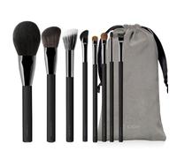 Solone Lot de 8 pinceaux de maquillage professionnels avec manche en bois synthétique végétalien, sans cruauté envers les animaux, poudre, contour, blush, fard à paupières, estompage, pinceau biseauté