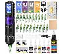 Solong SL-TKE200A-4-USA Kit complet de tatouage sans fil avec batterie puissante, 7 longueurs de temps, aiguilles à cartouche et guide de papier peint couleur pour débutants (violet)