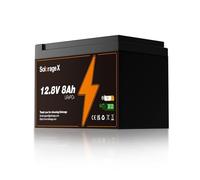 Solorage X Batterie Rechargeable 12V 8Ah LiFePO4 avec Protection BMS et Cycle Profond 3000,Pour Kits de Panneaux solaires,poussettes,Bateaux,détecteur de Poisson,Cosse F2,15.1 x 9.4 x 6.5 cm, 8 Ah