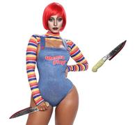 Solorass Déguisement Chucky Femme Costume de Poupée Tueuse Effrayante pour Fille Halloween Horreur Movies Outfit pour Carnival Cosplay (A, XL)