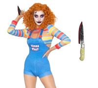 Solorass Déguisement Chucky Femme Costume de Poupée Tueuse Effrayante pour Fille Halloween Horreur Movies Outfit pour Carnival Cosplay (B, XL)