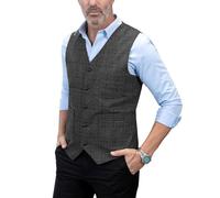 Solove-Suit Gilet de costume décontracté de loisir pour homme - Tweed à carreaux - Coupe ajustée - Pour témoins de mariage (noir, L)