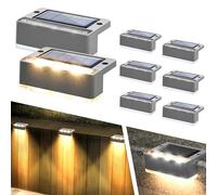 Solpex Éclairages Solaires de Clôture, Lot de 8 Lampes Solaires LED Étanches pour Escaliers, Éclairages de Marches Extérieurs pour Jardin, Cour, Terrasse, Gouttière, Allée (Blanc Chaud, Gris)