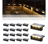 Solpex Lot de 16 lampes solaires d'extérieur pour clôture, étanche IP65, lumières LED d'extérieur pour terrasse, porche, escalier, cour, jardin, terrasse, piscine (noir, blanc chaud)