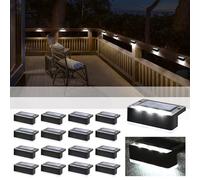 Solpex Lot de 16 lampes solaires d'extérieur pour clôture, étanche IP65, lumières LED d'extérieur pour terrasse, porche, escalier, cour, jardin, terrasse, piscine (noir, blanc froid)