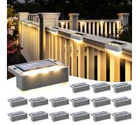 Solpex Lot de 16 lampes solaires étanches LED - Éclairage extérieur pour escalier, marches, clôture, jardin, cour, terrasse, gouttière - Décoration (gris, blanc chaud)