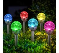 Solpex Lot de 3 lampes solaires de jardin d'extérieur à changement de couleur et deux LED blanches, boules décoratives pour terrasse, pelouse, cour, chemin, Noël (verre craquelé)