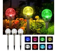 Solpex Lot de 3 lampes solaires de jardin d'extérieur à changement de couleur et deux LED blanches, boules décoratives pour terrasse, pelouse, cour, chemin, Noël (verre craquelé)