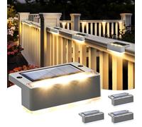 Solpex Lot de 4 lampes solaires d'extérieur - Blanc chaud - Étanche - Éclairage LED pour escalier, marches, clôture, jardin, cour, terrasse, gouttière - Décoration (gris)