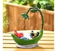 Solpex Nain de jardin lampe solaire, statue de jardin avec guirlande lumineuse, éclairage solaire, figurine décorative floquée en résine, étanche, pour extérieur, balcon, terrasse, cour (vert) 26 x 19