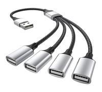 Solryn Câble Repartiteur USB 4 Ports 0.3 M, Type-A Mâle vers 4 Femelle Rallonge Nylon, Multiprise Extender Splitter, USB 2.0 Répartiteur Y Splitter pour PC Mac TV Voiture PS4 PS5 Xbox