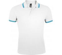 SOLS Homme Pasadena Tipped Short Sleeve Pique Polo PC2431 (2XL) (Blanc/Bleu d'eau)