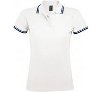 SOLS Polo Pasadena Pique pour femme, manches courtes PC2432 (Large) (Blanc/bleu marine)