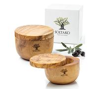 SOLTAKO Boite à Épices avec Cuillères en Bois d'Olivier, Sucrier et Salière, Set de 2 Boites Rangement Cuisine, Pot D'assaisonnement, Pot à Épices Ø 10 cm