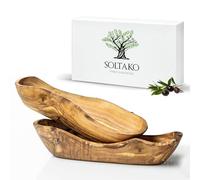 SOLTAKO Bol en Bois d’Olivier - Lot de 2 Coupelles pour Sauce ketchup, Snacks et Amuse-bouches - Bol Décoratif Rustique - Set de 2 Petit Panier de Service - Bols en Bois Brut