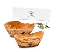 SOLTAKO Bol en Bois d’Olivier - Lot de 2 Coupelles pour Sauce ketchup, Snacks et Amuse-bouches - Décoratif Rustique - Set de 2 Petit Panier de Service - en Bois Brut - env. 14 x 4,5 cm