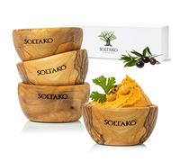 SOLTAKO Bols pour Sauce en Bois d’Olivier - Bol pour Aperitifs - Plat de Service - Bol en Bois Brut pour Fromages, Sauces, Charcuterie, Noix, Mayonnaise, Ketchup, Olives - Ø 6 cm - set de 4 Bols