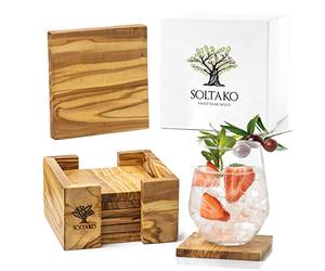 SOLTAKO Dessous de Verre Rustiques en Bois d'Olivier, Lot de 6 sous Verre Résistants à la Chaleur, Rondin de Bois d'Olivier avec Trou, Porte Bougie, Set Rondins Deco, Saint Valentin Décoration