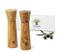SOLTAKO Moulin à Poivre et Sel en Bois d’Olivier - Lot de 2 Broyeurs à Épices - Grinder Manuel - Salière et Poivrière de Qualité Supérieure - Bois d'Olivier Authentique - Accessoires de Cuisine