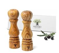 SOLTAKO Moulin à Poivre et Sel en Bois d’Olivier - Lot de 2 Broyeurs à Épices - Grinder Manuel - Salière et Poivrière de Qualité Supérieure - Bois d'Olivier Authentique - Accessoires de Cuisine