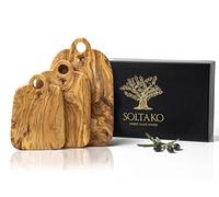SOLTAKO Planche à Découper en Bois d’Olivier, Série de 3 Modèles Rustiques, pour Fromage, Plateau Apéritif en Bois d’Olivier Méditerranéen, Apéro Artisanal, avec Poignée
