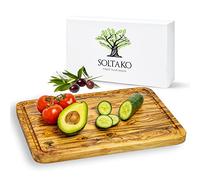 SOLTAKO Planche Apéro Bois d´olivier, Planche à découper avec rainure à jus, Plateau de Fromage Artisanal, Planche charcuterie ou petit-déjeuner