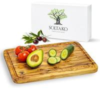 SOLTAKO Planche Apéro Bois d´olivier, Planche à découper avec rainure à jus, Plateau de Fromage Artisanal, Planche charcuterie ou petit-déjeuner 40x30cm