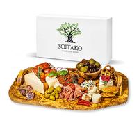 SOLTAKO Planche Apéro Bois d´Olivier, Plateau de Fromage Artisanal, Charcuterie ou Petit-Déjeuner avec Manche, Plateau de Service en Bois, Fromage (45 cm)