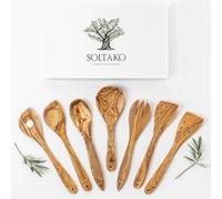 SOLTAKO Ustensiles de Cuisine - Cuillères, Spatules et Palettes Bois d’Olivier - Cuillères de Cuisine en Bois d’Olivier Brut - Spatules, Couvert à Salade, Fourchette, Cuillère à Riz 30cm