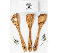 SOLTAKO Ustensiles de Cuisine - Cuillères, Spatules et Palettes - Cuillères de Cuisine en Bois d’Olivier Brut - Spatules, Couvert à Salade, Fourchette, Cuillère à Riz 30cm