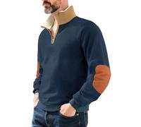 Soltice Sweat-shirt à manches longues pour homme avec poche de poitrine, polo, pull d'hiver en tricot tricoté, rayé en mélange de coton (M à 3XL), [M6] Bleu marine, L