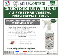 Solu’Control Insecticide Universel 4J au Pyrèthre Végétal - Prêt à l’Emploi 500 mL - Spécial Punaises de Lit & Insectes Résistants - Sans PBO - Fabriqué en France