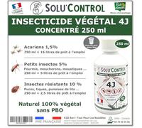 Solu’Control Insecticide Végétal 4J Concentré 250 mL - Actifs 100% végétaux, pyréthrines naturelles & huiles essentielles - Acariens, fourmis, puces, cafards, punaises de lit - Fabriqué en France