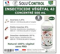 Solu’Control Insecticide Végétal 4J Concentré 500 mL - Actifs 100% végétaux, pyréthrines naturelles & huiles essentielles - Acariens, fourmis, puces, cafards, punaises de lit - Fabriqué en France