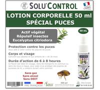 Solu’Control Lotion Répulsive anti Puce 50 ml - Spécial piqûres - Protection 6-8h - Sans DEET - Corps & Visage - Puces, Moustiques, Tiques - Adulte & Enfant dès 30 mois