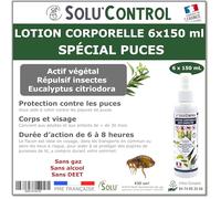 Solu’Control Lotion Répulsive anti Puce 6x150 ml - Spécial piqûres - Protection 6-8h - Sans DEET - Corps & Visage - Puces, Moustiques, Tiques - Adulte & Enfant dès 30 mois