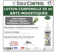 Solu’Control Lotion Répulsive Moustiques 50 ml - Protection 6-8h - Sans DEET - Corps & Visage - Moustique Tigre - Adulte & Enfant dès 30 mois
