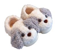 SoLu DAY8 Chausson Chaud Enfant Fille Hiver Peluche Fermée Mignon Chien Confort Pantoufle Garcon Chaude Polaire Animaux Chic Antidérapant Chambre Maison Casual Chaussure (Grey, 34.5 Big Kids)