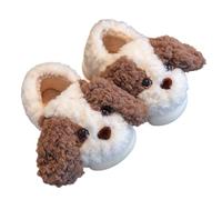 SoLu DAY8 Chausson Chaud Enfant Fille Hiver Peluche Fermée Mignon Chien Confort Pantoufle Garcon Chaude Polaire Animaux Chic Antidérapant Chambre Maison Casual Chaussure (Coffee, 34.5 Big Kids)