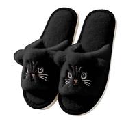 SoLu DAY8 Chausson Femme Hiver Chaud Confort Mignon Animaux Chic Pantoufle Femme Chaude Coton Antidérapantes Chambre Maison Casual Chaussure (Black, 37)
