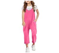 SoLu DAY8 Combinaison Fluide Ado Fille été 4-13 ans Vintage Salopette Enfant Fille Chic Ample sans Manche Large Pas Cher Mignon Confortable Casual Vacances Barboteuse Rompers (4-5 ans, Rose)